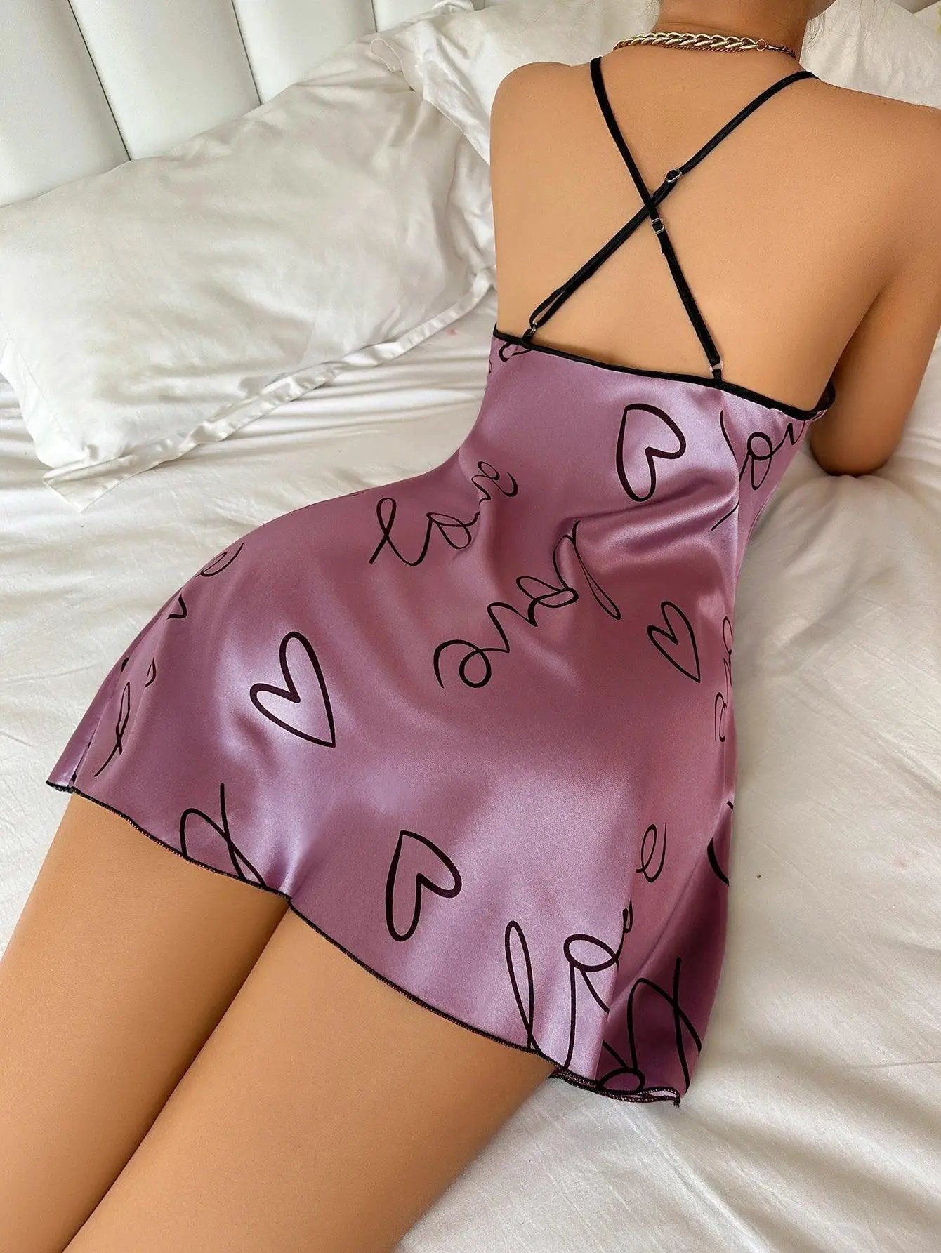 Heart Print Nightdress Cozy Women Sleepwear Fashion