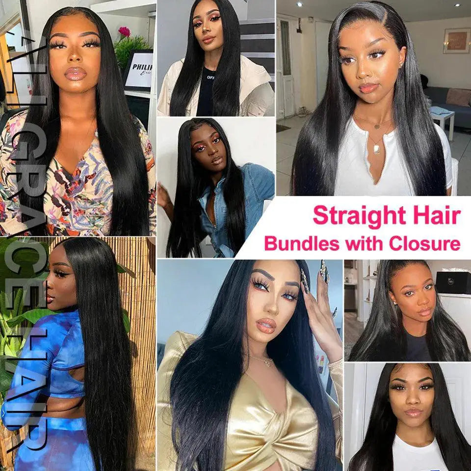 Ali Grace Brazilian Straight Hair Bundle Set With Closure