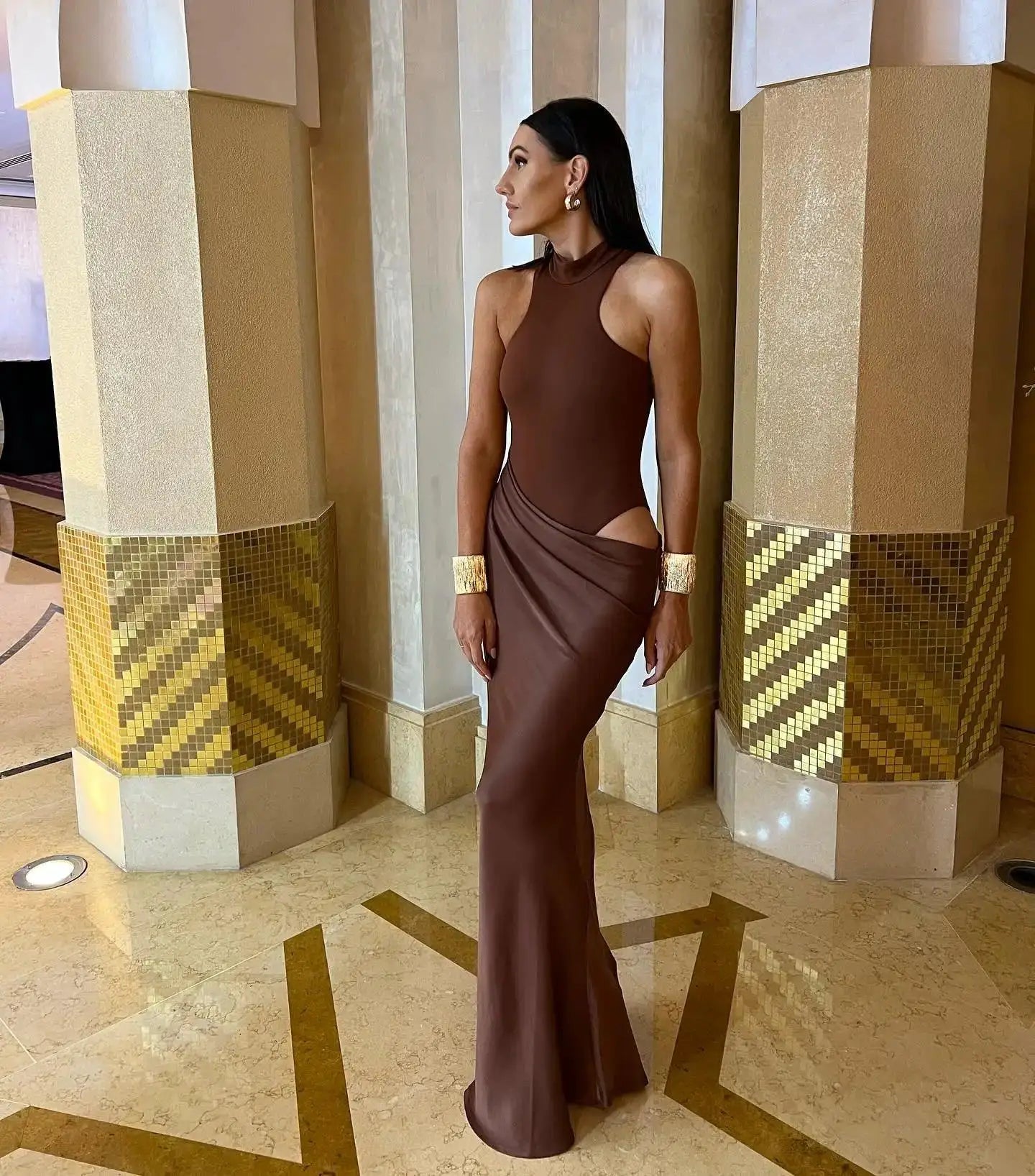 Seductive Ruffled Maxi Dress O Neck Night Party Clubwear
