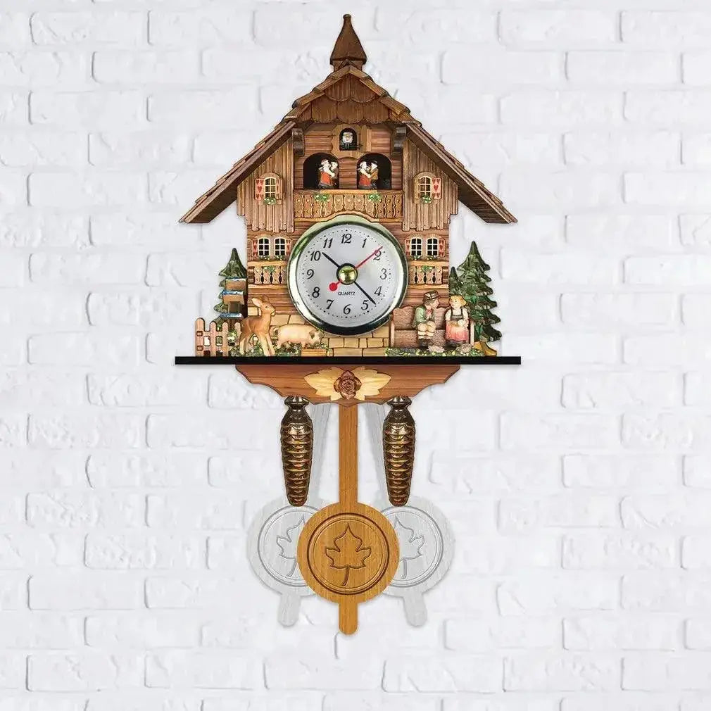 Retro Style Cuckoo Clock Wooden House Wall Bird Decor
