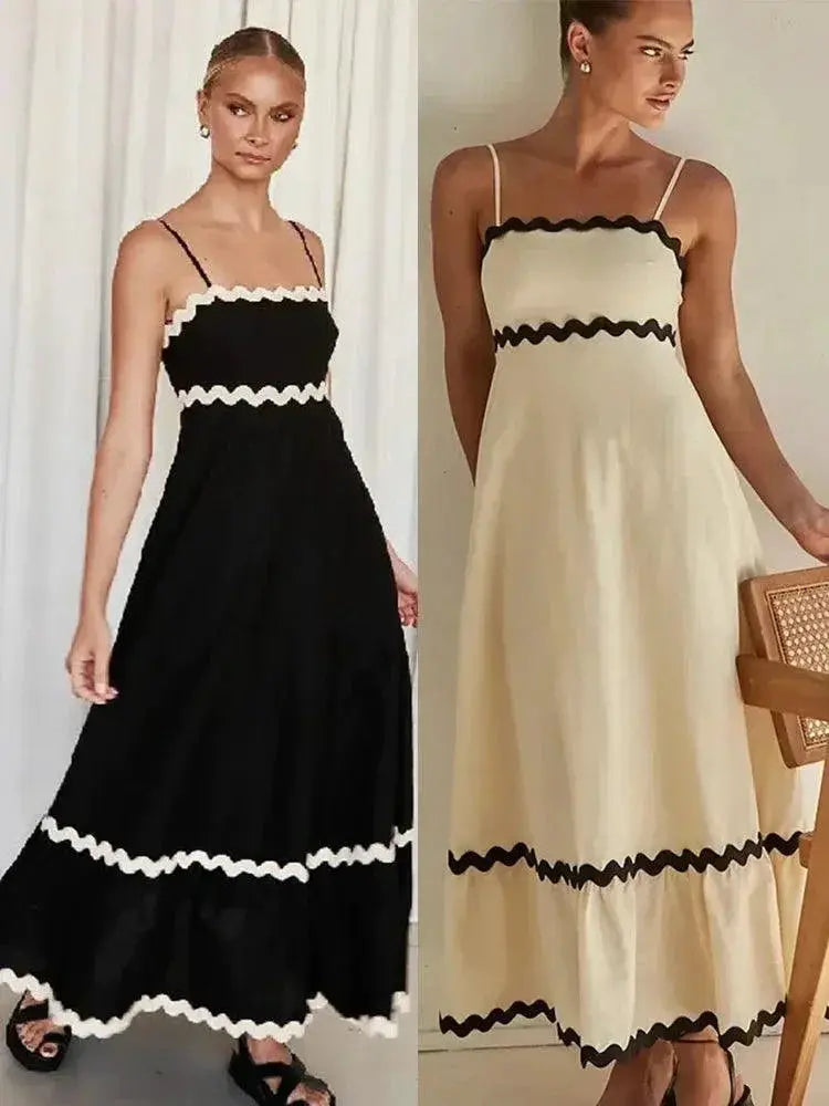 Wave Striped Backless Long Dress All Season Chic Fashion