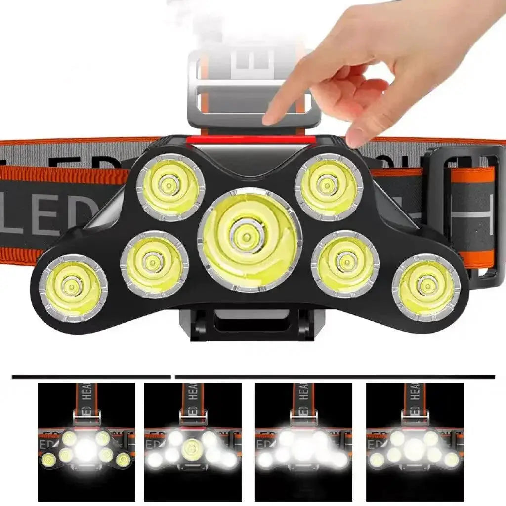 7LED Rechargeable Waterproof Headlamp Versatile Outdoor Lamp