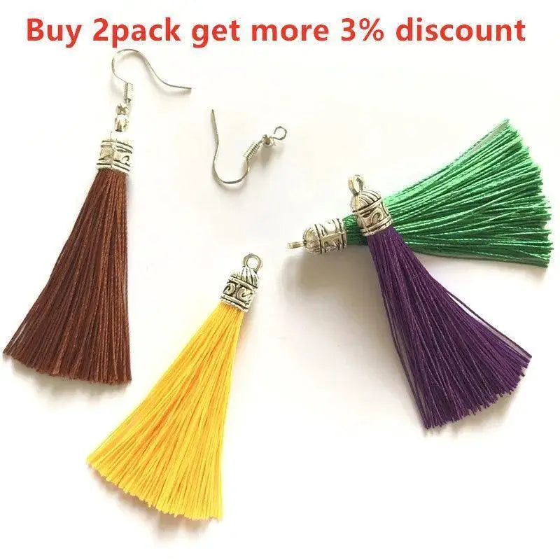 Colorful small silk tassel earrings and charms with silver caps for DIY jewelry at OurLum.com