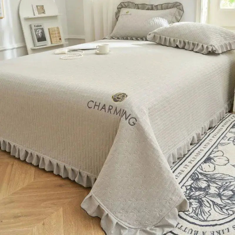 Luxurious Premium Knitted Cotton Ruffle Bedspread Set