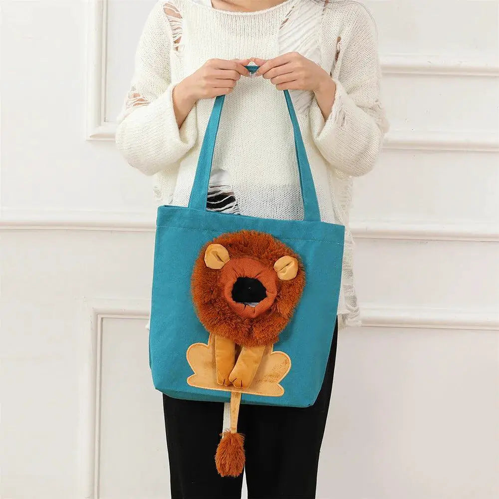 Lion Design Pet Carrier Bag With Safety Zippers For Travel