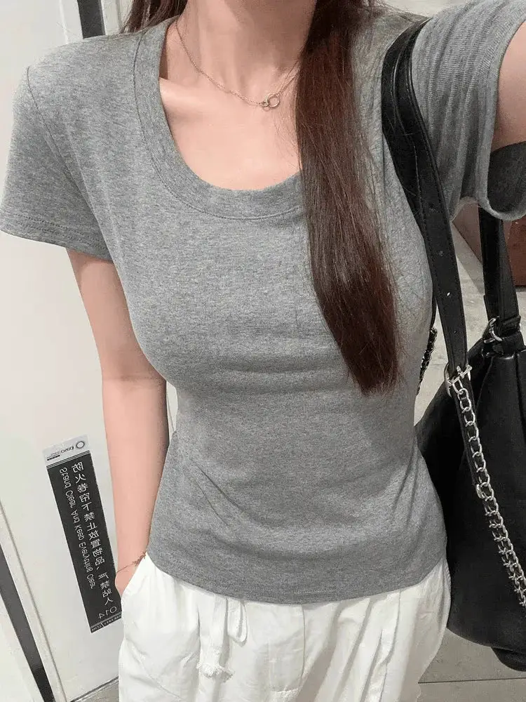 White Slimming Slim Fit Sexy Stylish Niche Short Sleeve Top