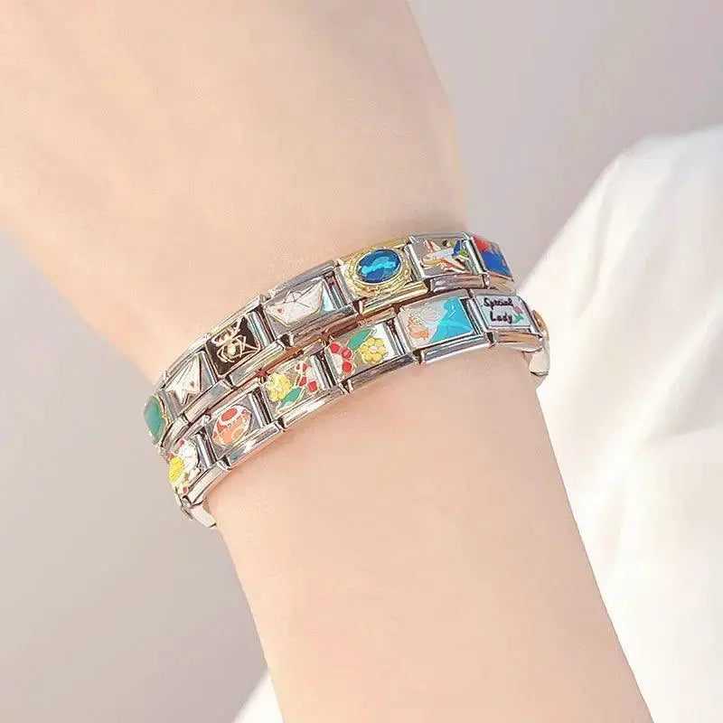 Spider Cat Coffee Charm Stainless Steel Bracelet Italian