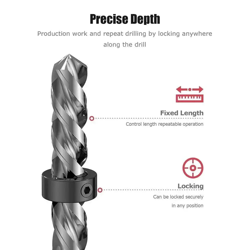 Drill Depth Stop Collar Set for Precision Woodworking