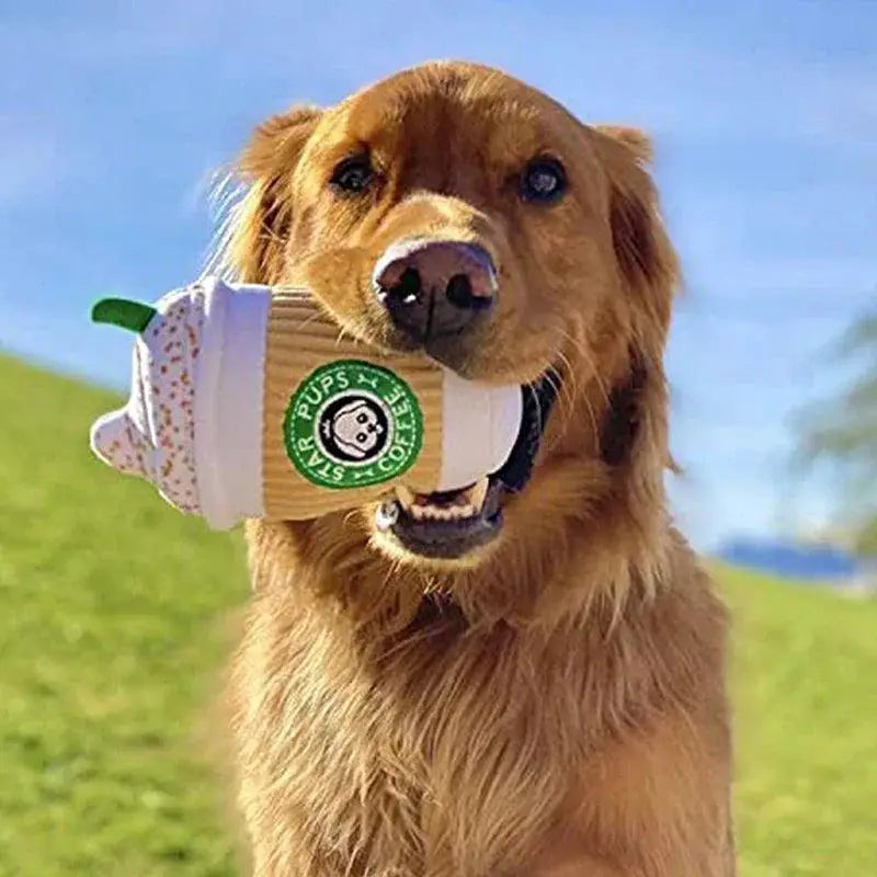 Plush Chew Squeaky Coffee Cup Dog Toy for Fun Play