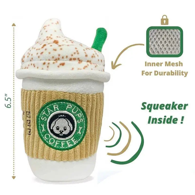 Plush Chew Squeaky Coffee Cup Dog Toy for Fun Play