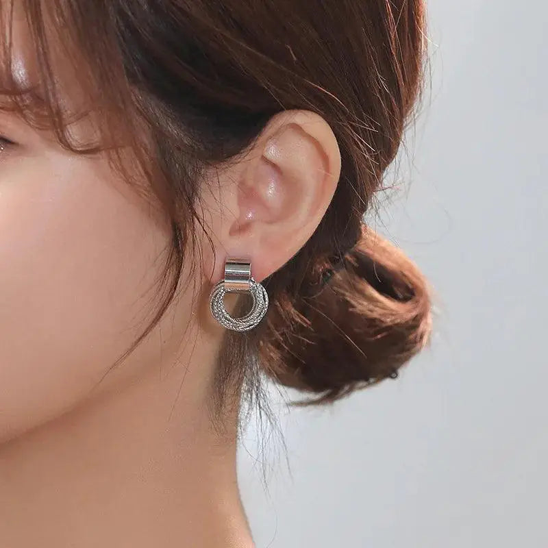 Retro Gold Circle Stud Earrings Vintage Korean Jewelry