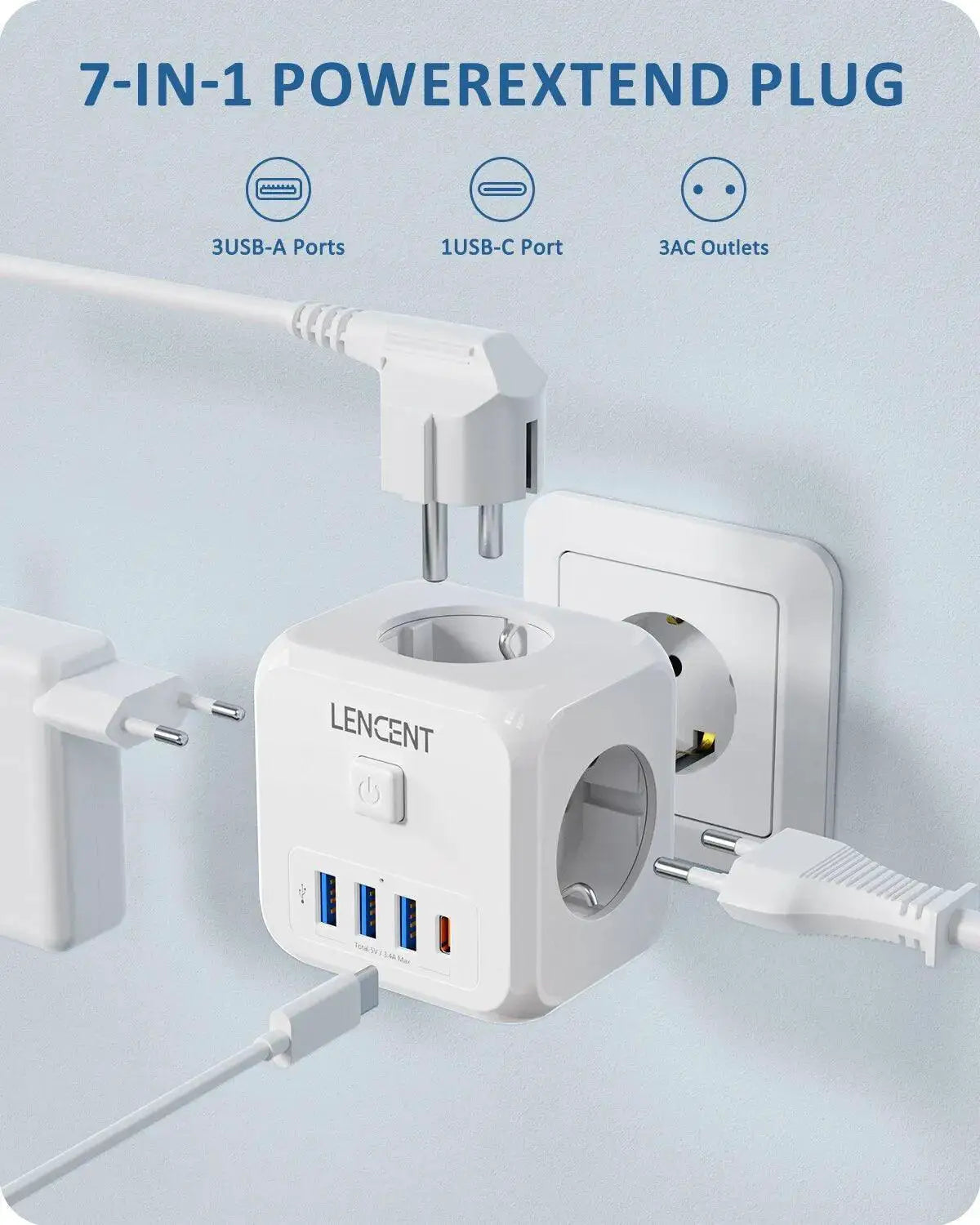 LENCENT Smart Multi Plug Charger Versatile Travel Power Hub