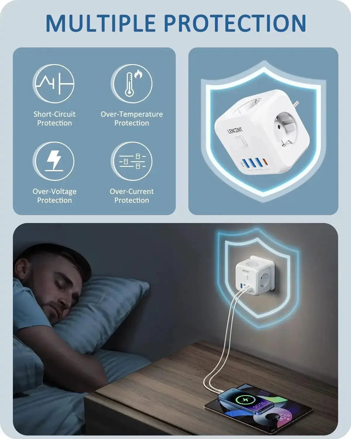 LENCENT Smart Multi Plug Charger Versatile Travel Power Hub