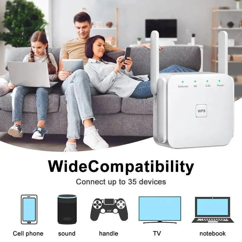 High Speed Dual Band WiFi Repeater Booster 1200Mbps Home Use