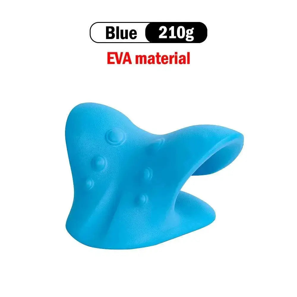 Blue EVA cervical traction pillow for neck pain relief, ergonomic and lightweight design
