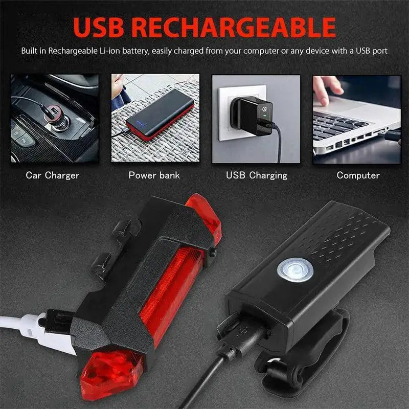 USB Rechargeable Bicycle Light Set for Safer Night Rides