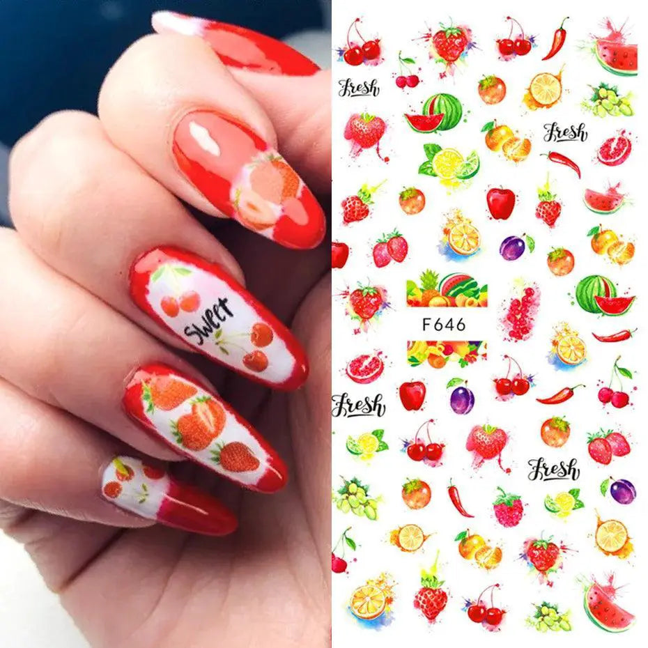 Butterfly And Fruit Nail Sticker Set With 5D Floral Designs