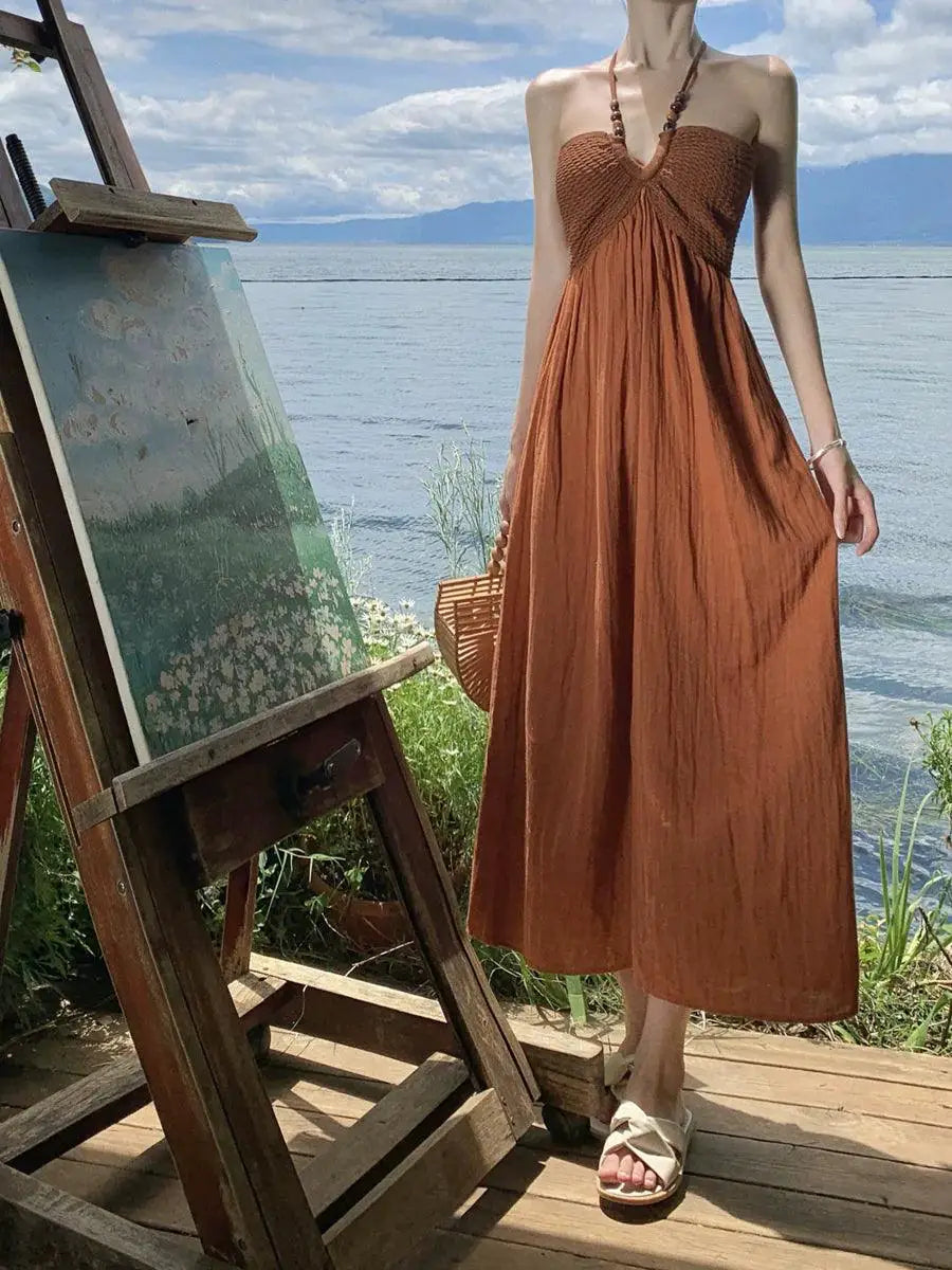 Seaside Halterneck Dress Elegant Vacation Style Dress