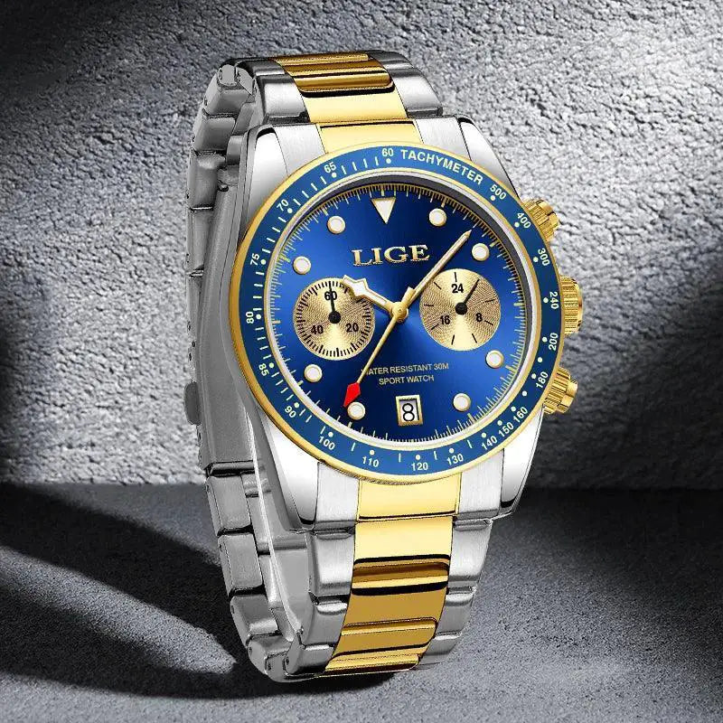 LIGE Stainless Steel Mens Quartz Watch Sleek Timepiece
