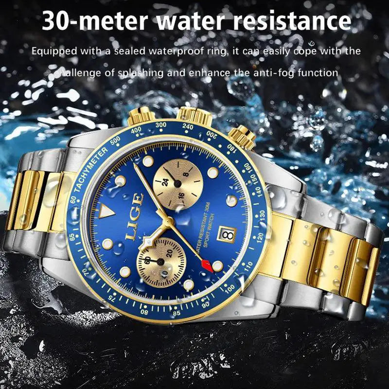 LIGE Stainless Steel Mens Quartz Watch Sleek Timepiece