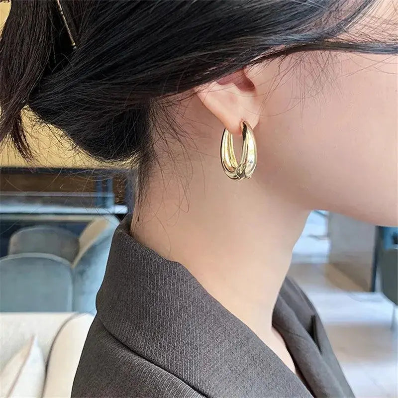 Elegant Korean Metal Hoop Earrings For Women Jewelry