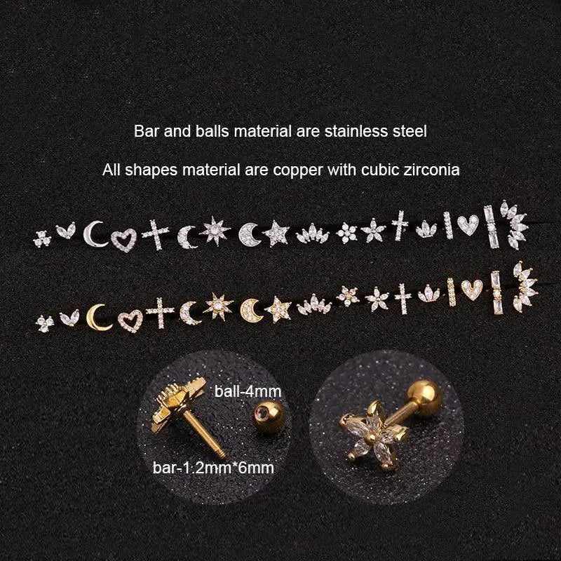 Zircon Cartilage Stud Earring Helix Jewelry For Women