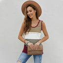 Womens Sleeveless Color Matching Casual Round Neck Vest