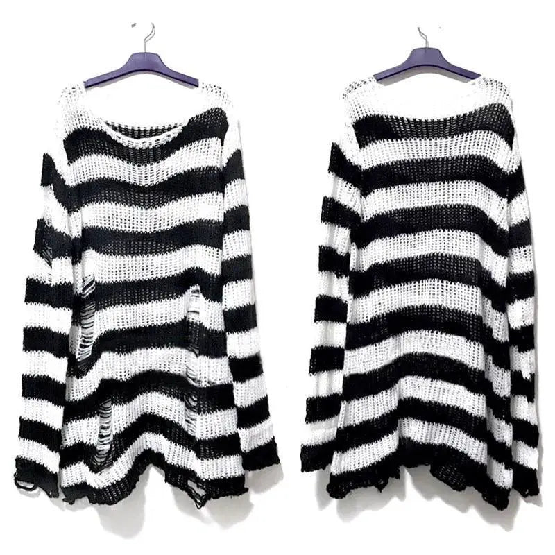 Gothic Striped Sweater Edgy Punk Style For Women Trendy