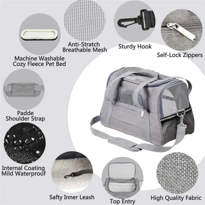 PawGlow Soft Portable Pet Carrier Bag With Safety Zippers