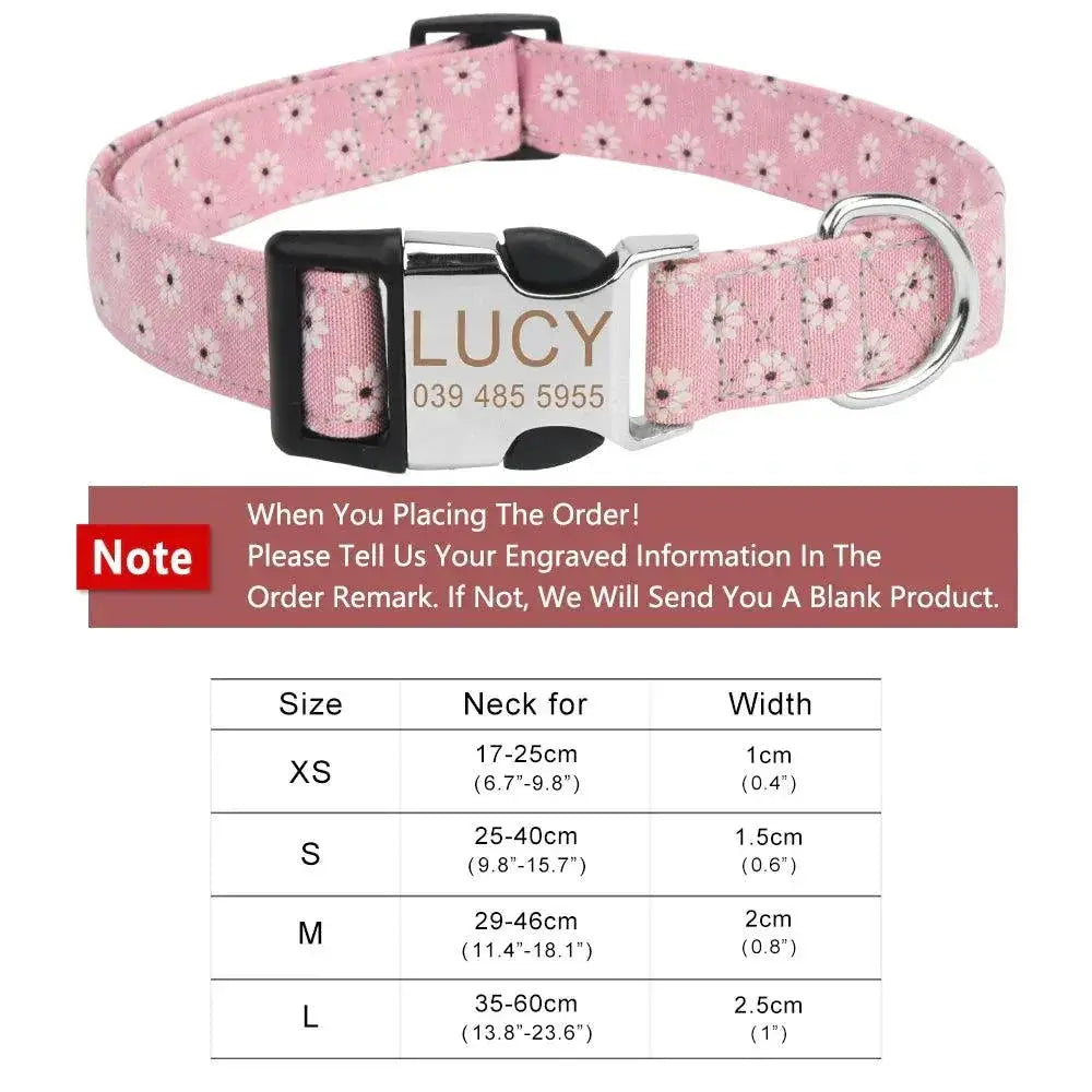 Floral Pug Collar With Engraved ID Tag — product view 8