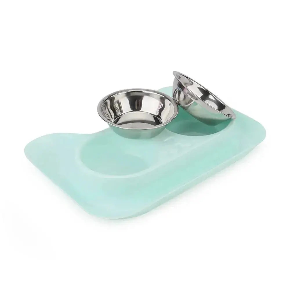 Cute Cat Double Bowl Set Non Slip Feeder For Pets Deluxe