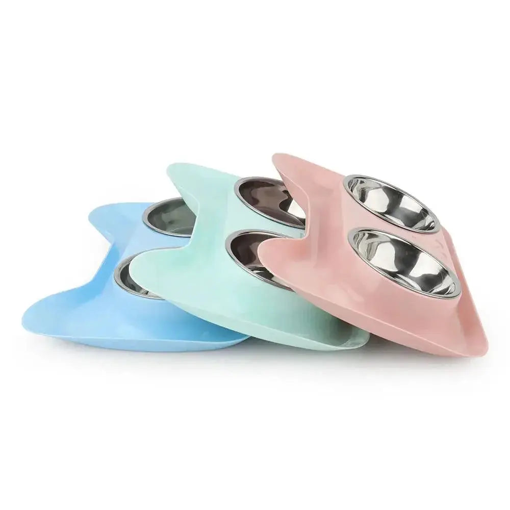 Cute Cat Double Bowl Set Non Slip Feeder For Pets Deluxe