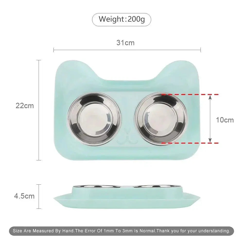 Cute Cat Double Bowl Set Non Slip Feeder For Pets Deluxe