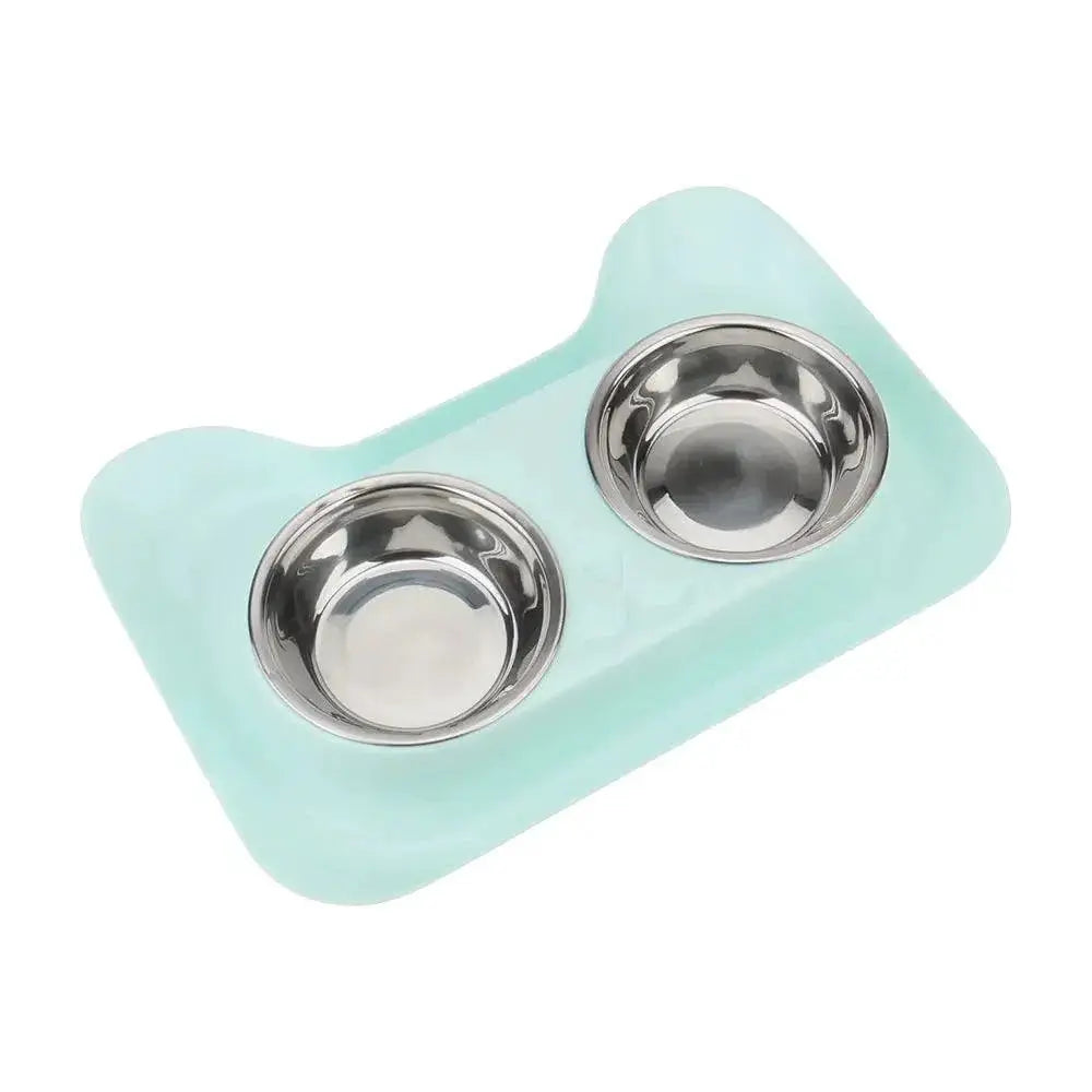 Cute Cat Double Bowl Set Non Slip Feeder For Pets Deluxe