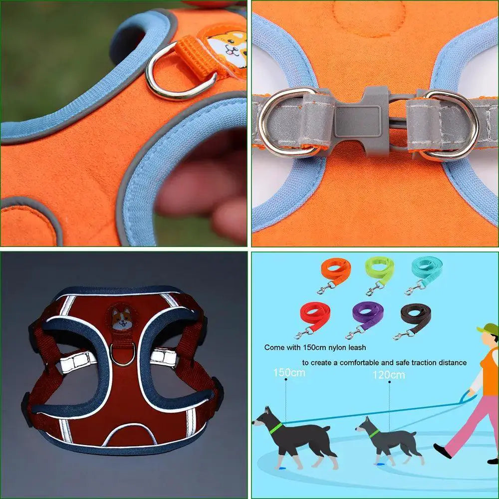 Pet Dog Harness And Leash Set With Reflective Safety