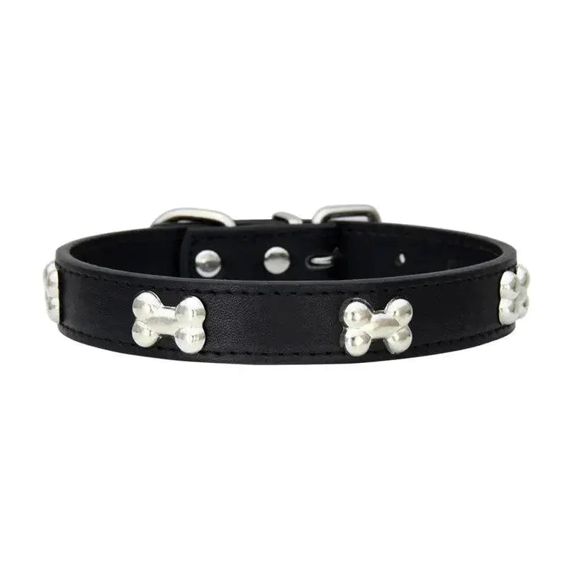 Bone Leather Dog Collar For Small And Large Dogs Stylish