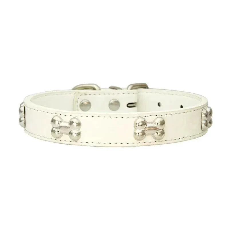 Bone Leather Dog Collar For Small And Large Dogs Stylish