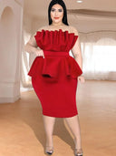 Scarlet Peplum Evening Gown Plus Size Tube Dress For Women