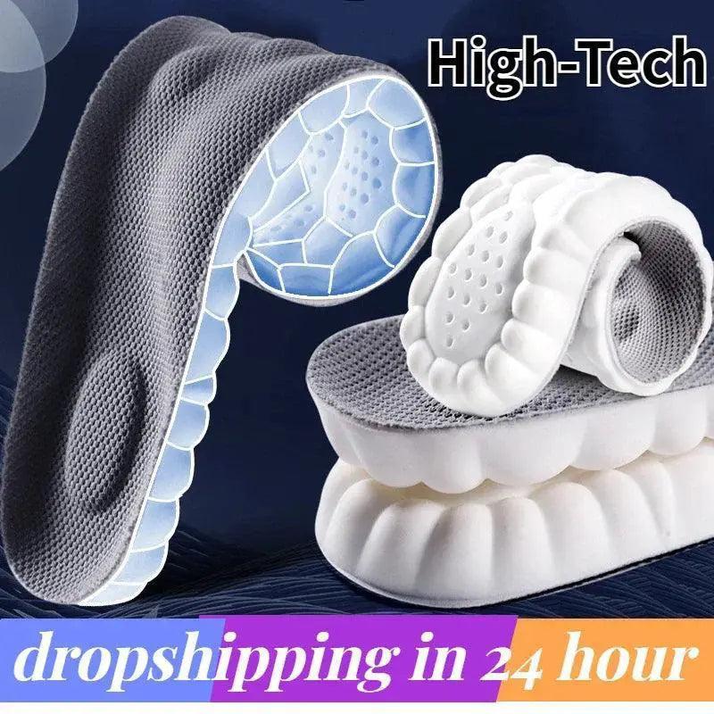 Grey and white comfort sports insoles with breathable mesh and cushioned honeycomb design.