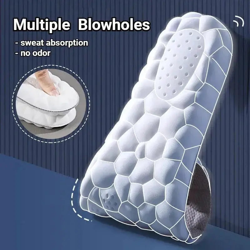 White sports insole with multiple ventilation holes, honeycomb cushioning, and sweat absorption