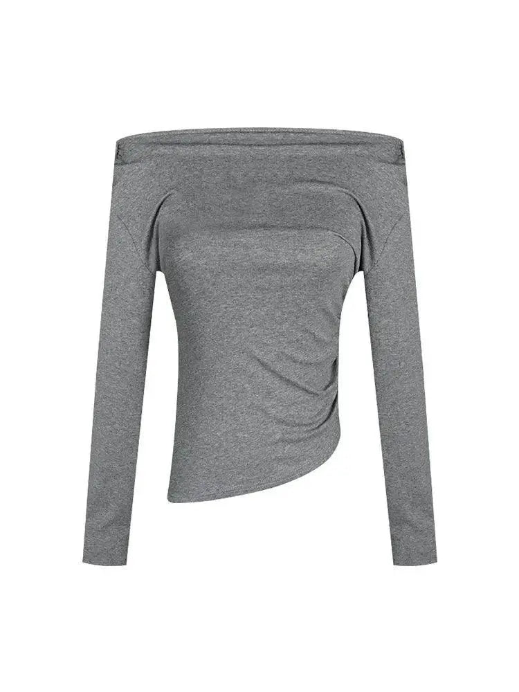 Gray Spring Fashion Crop Top Off Shoulder Shirt Chic