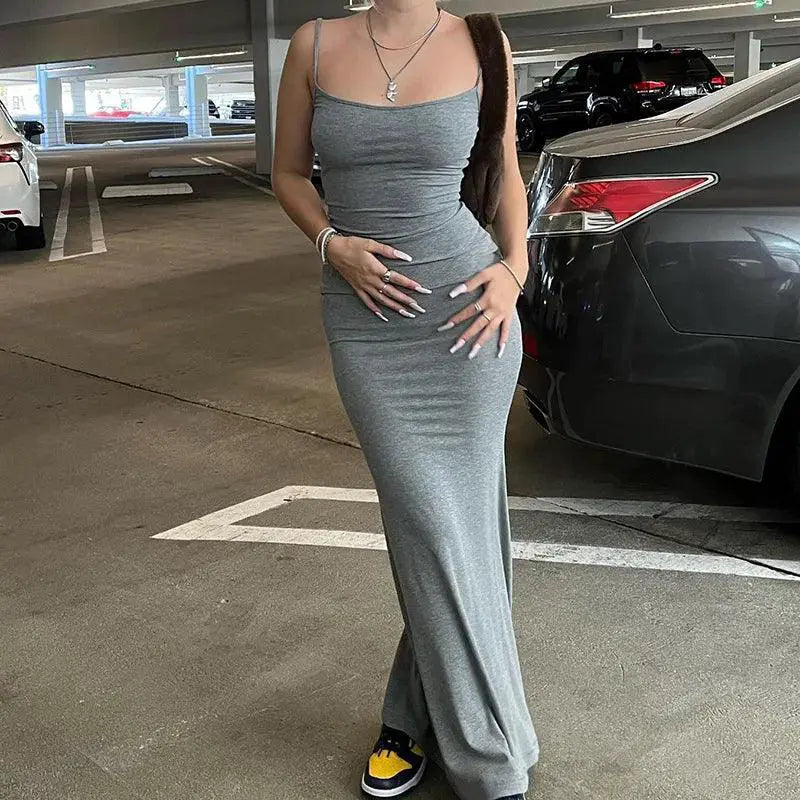 Sexy Y2K Spaghetti Strap Black Maxi Dress Summer Chic