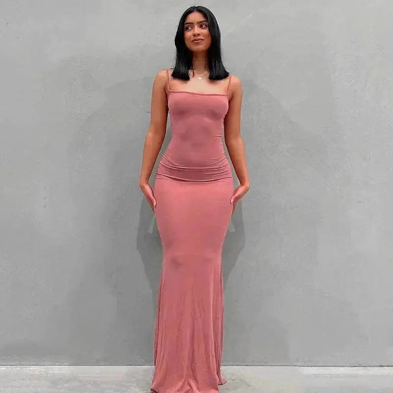 Sexy Y2K Spaghetti Strap Black Maxi Dress Summer Chic