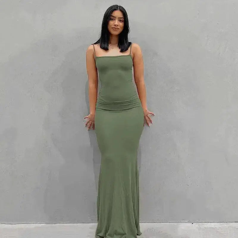 Sexy Y2K Spaghetti Strap Black Maxi Dress Summer Chic