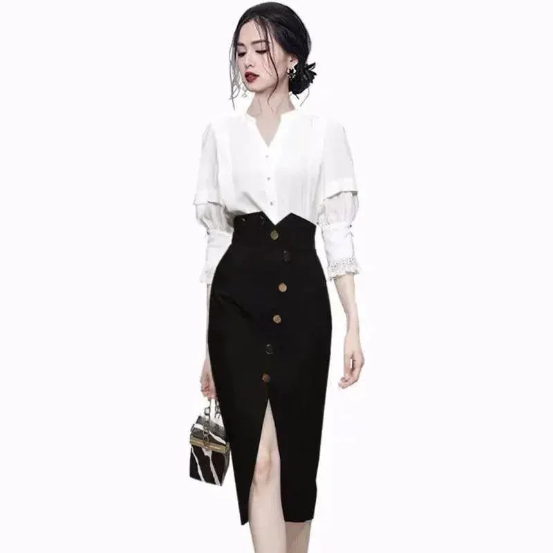 Autumn Elegance Nylon Dress Set Timeless Business Attire