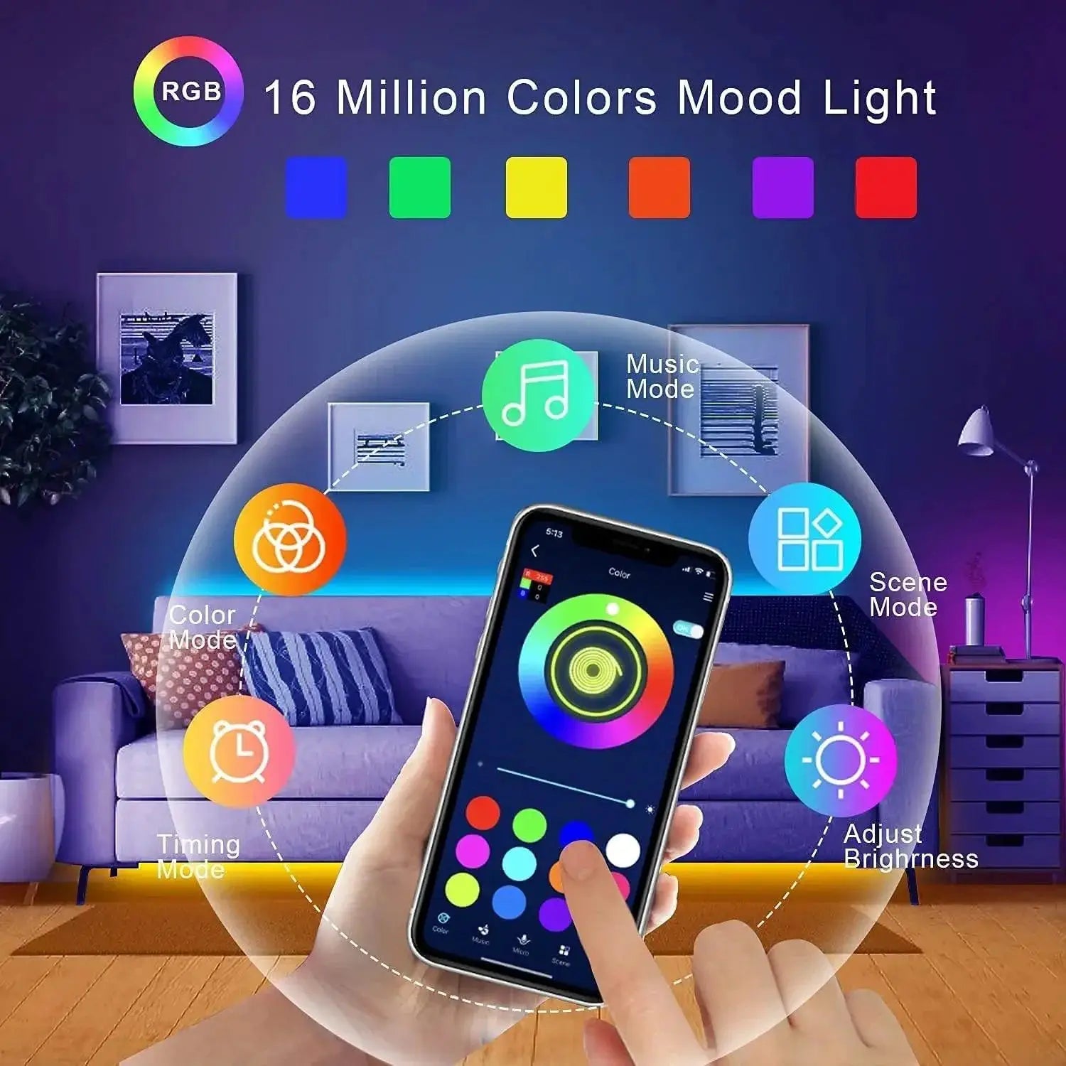 USB RGB LED Light Strip With Smart Control For Home Office