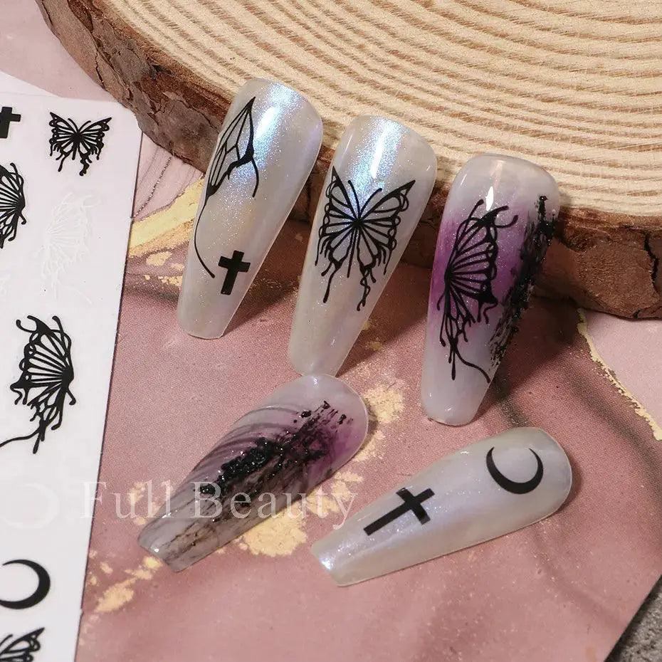Fantasy Butterfly Nail Decals Silver Holographic Flames