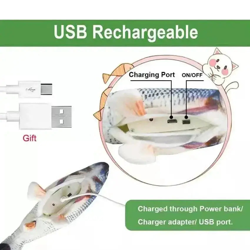 Electric Floppy Fish Cat Toy Interactive USB Charger Catnip