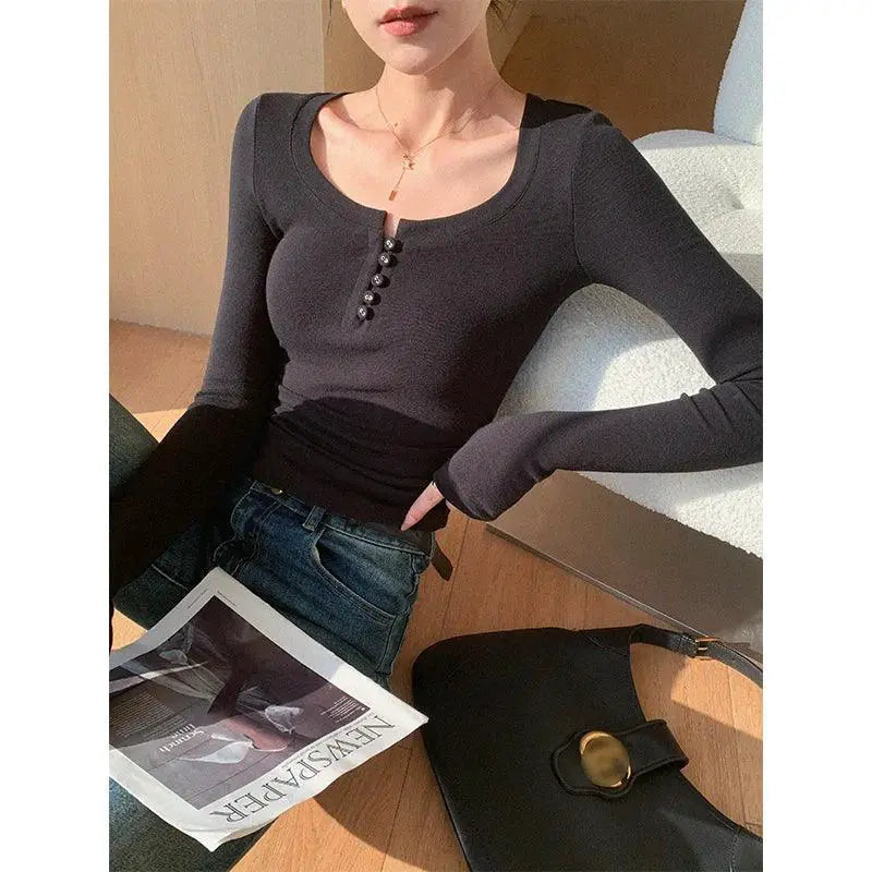 Khaki Knit Women Top Long Sleeve Spring Fashion Essential