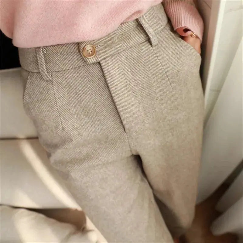 Woolen Harem Pants High Waist Trousers For Winter Warmth